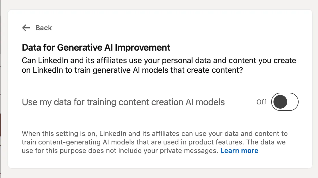 LinkedIn Disable AI Training Setting