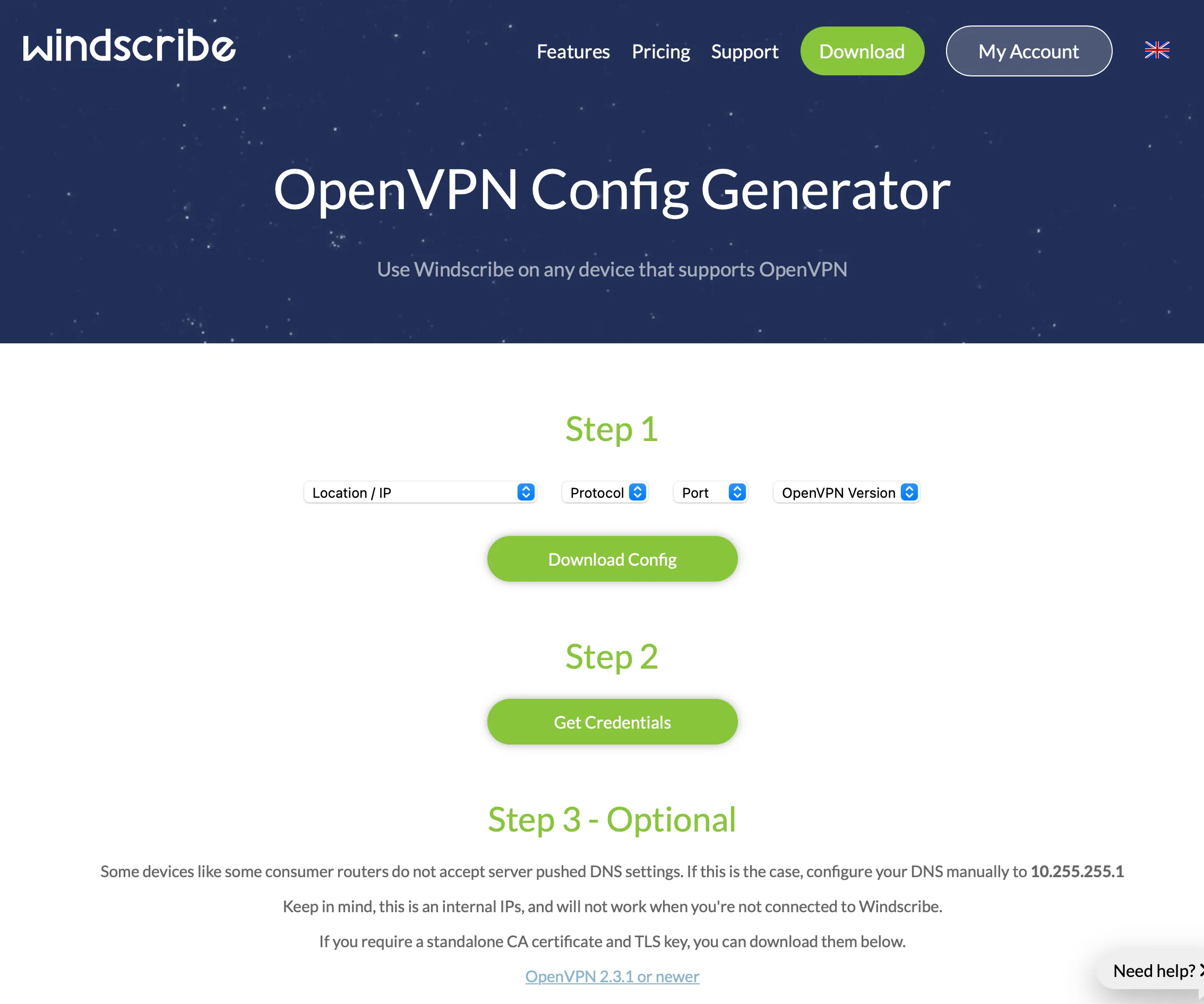 Windscribe OpenVPN Config Generator