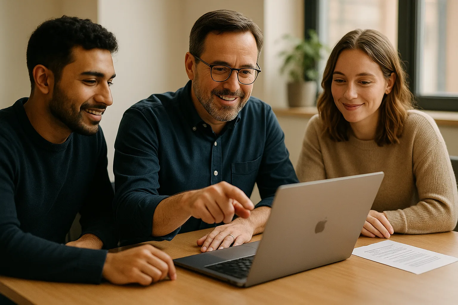 A small team working through an AI training session together