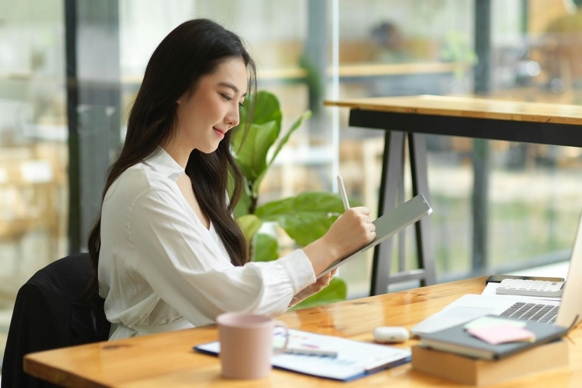 Small business owner working at desk