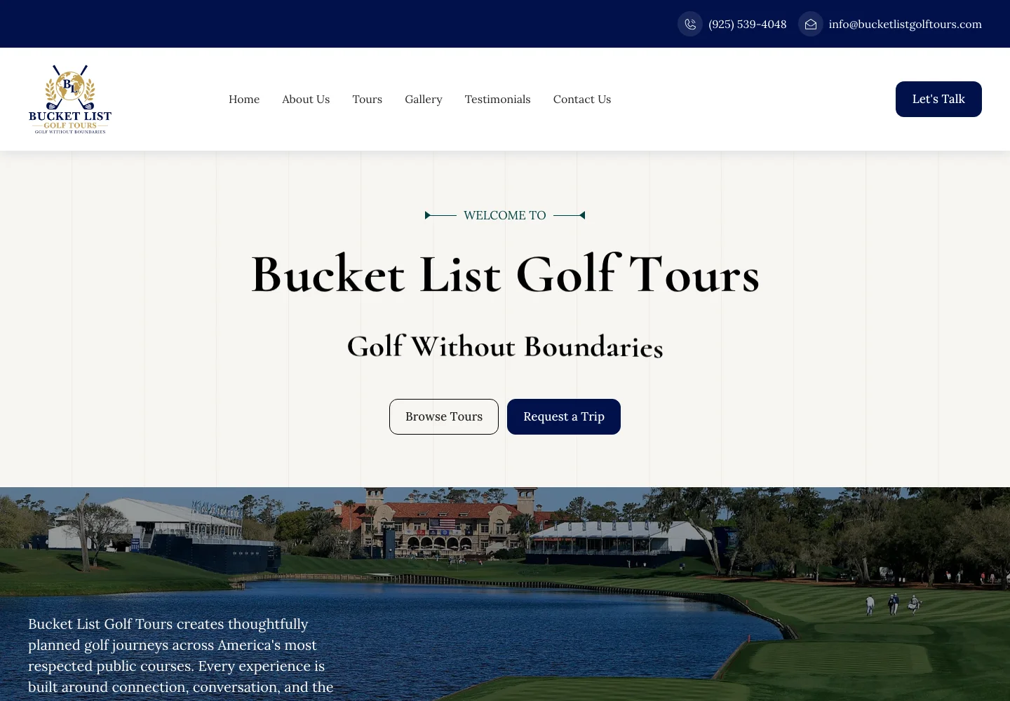Bucket List Golf Tours website, designed and maintained by Corey Klass